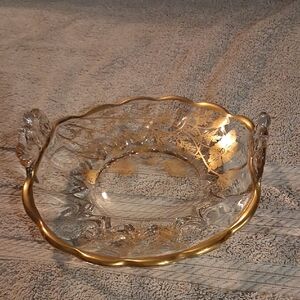 Gold-Trimmed Glass Serving Bowl